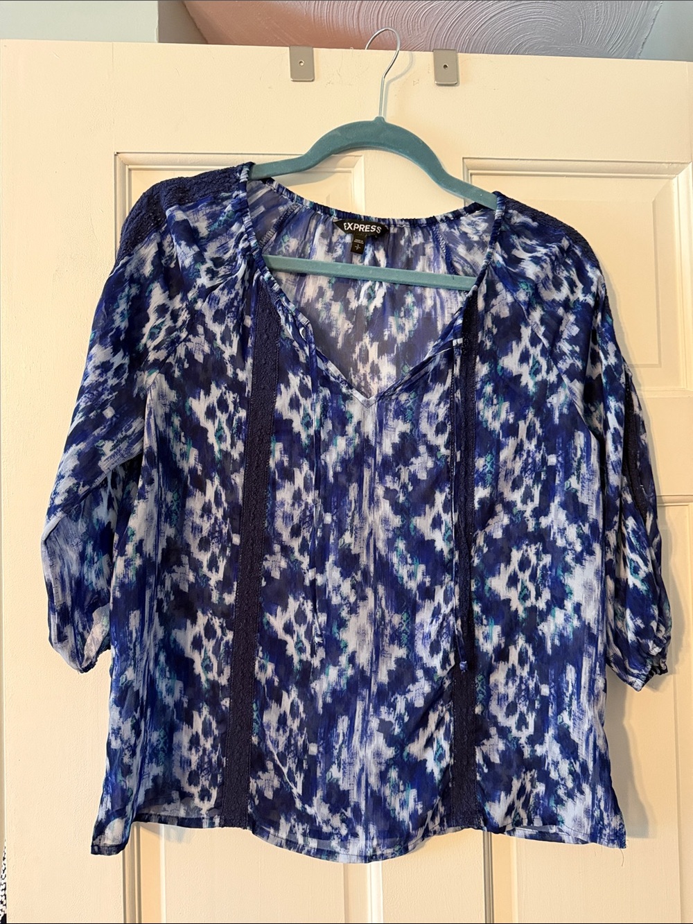 Express Blue Multi-Tone V-Neck Blouse